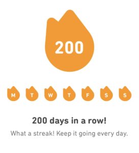 200 day streak on Duolingo